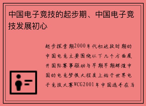 中国电子竞技的起步期、中国电子竞技发展初心